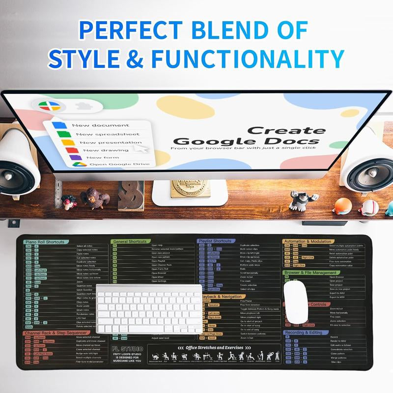 Excel Shortcut Cheat Sheet Mouse Pad Large Waterproof Desk Mat for Keyboard & Mouse Ergonomic Office Home Workstation Accessory 31.5 X 11.8 Inch Non-Slip Base
