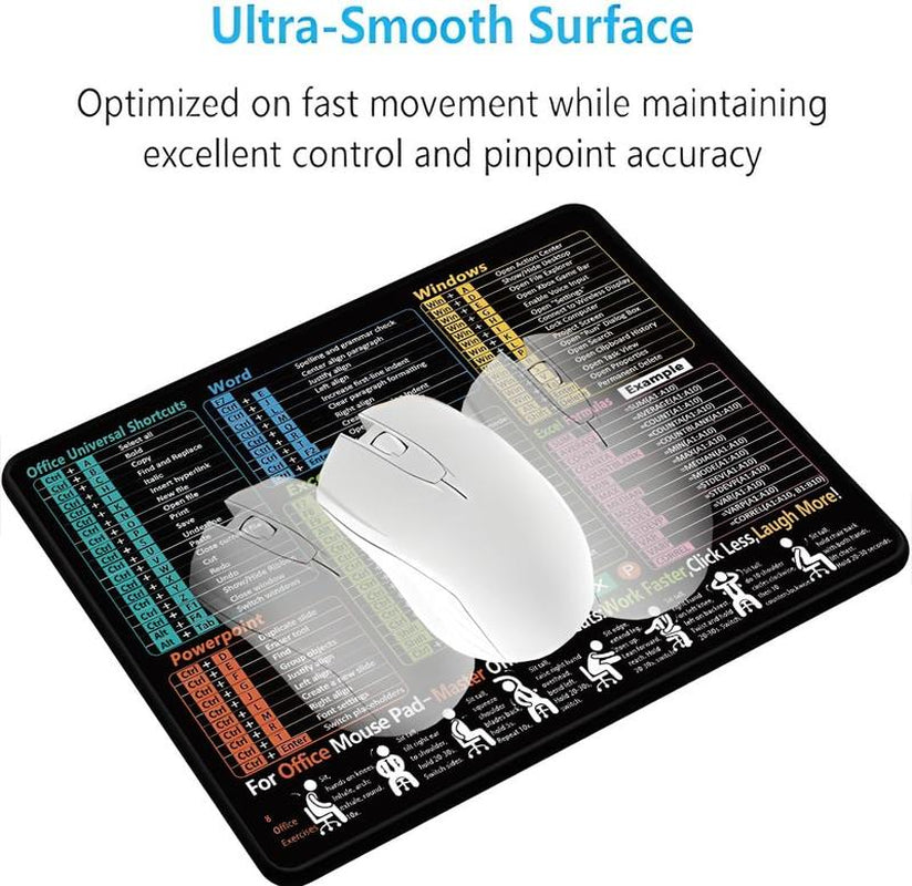 Excel Shortcut Cheat Sheet Mouse Pad Large Waterproof Desk Mat for Keyboard & Mouse Ergonomic Office Home Workstation Accessory 31.5 X 11.8 Inch Non-Slip Base