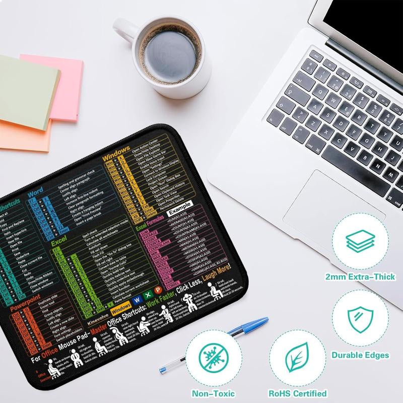 Excel Shortcut Cheat Sheet Mouse Pad Large Waterproof Desk Mat for Keyboard & Mouse Ergonomic Office Home Workstation Accessory 31.5 X 11.8 Inch Non-Slip Base