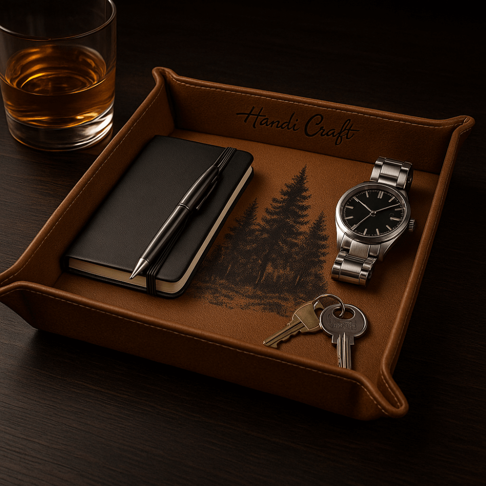 Leather catchall tray customize laser engraving desk organizer tray