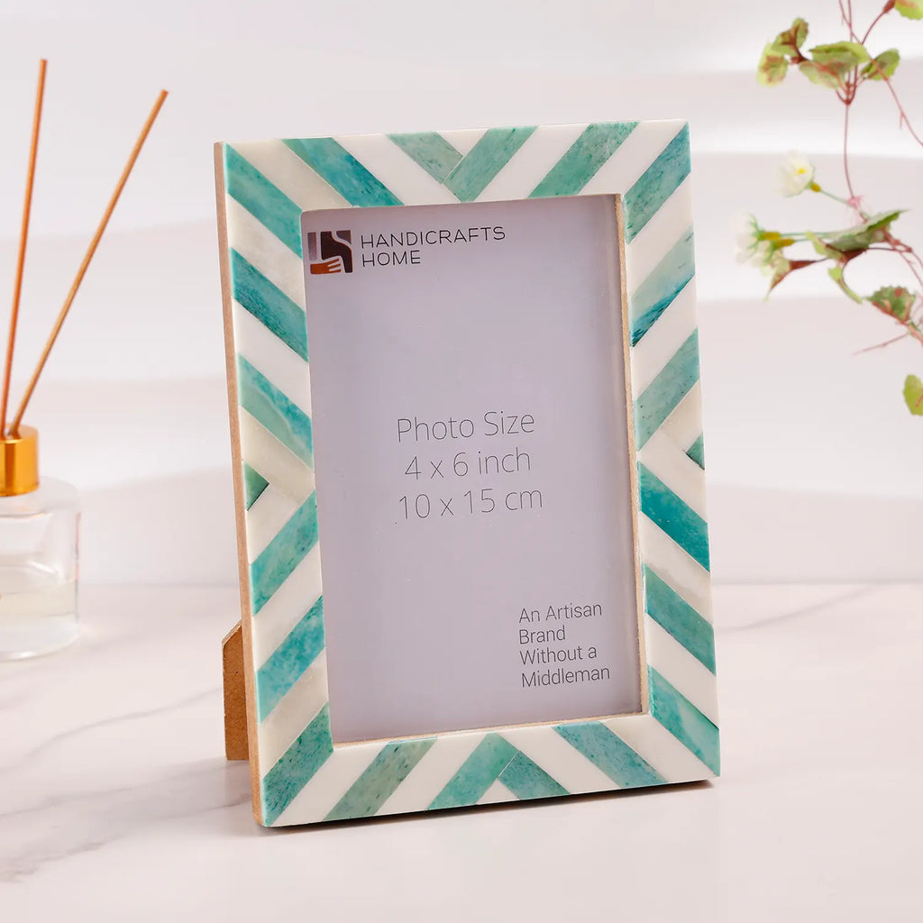 Green White Chevron Bone Inlay Picture Frame 4x6 5x7 8x10