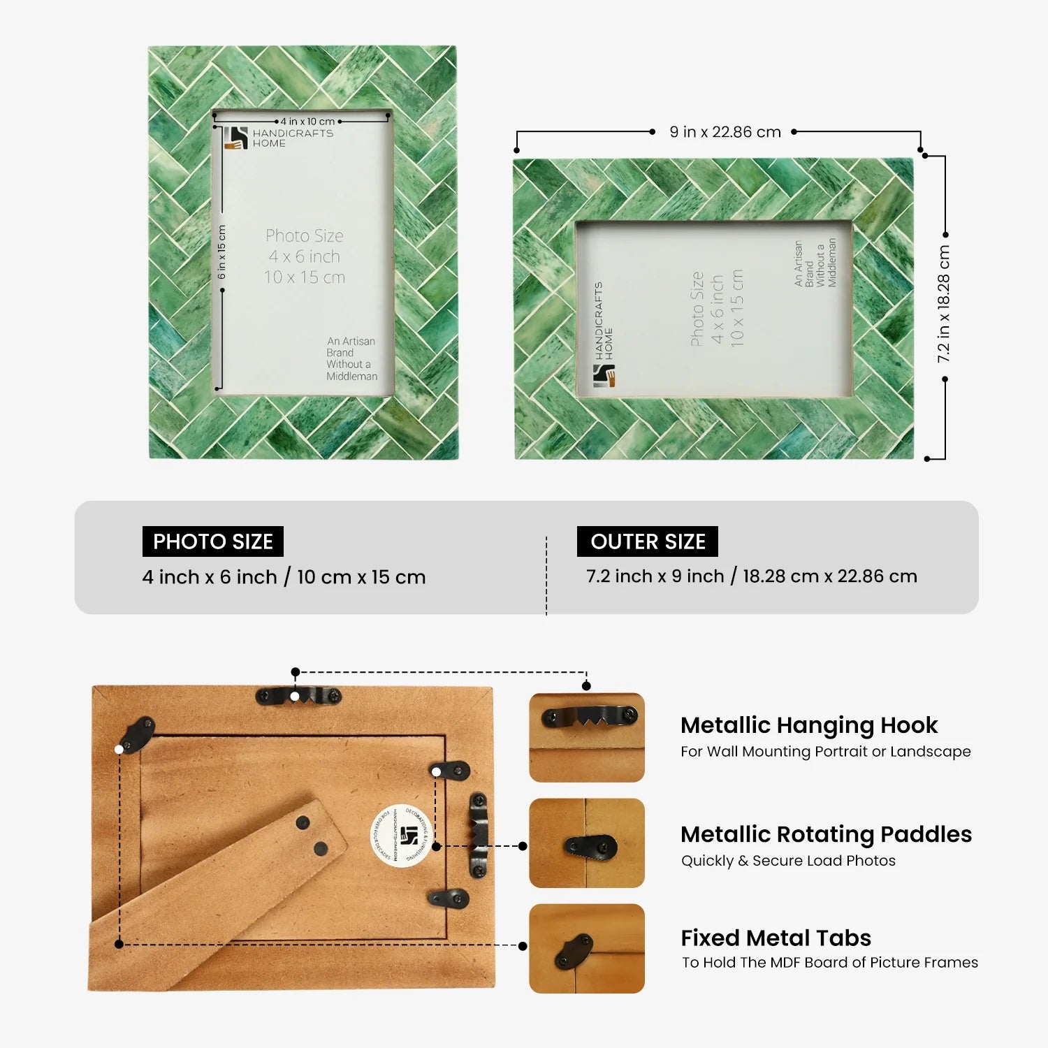 Picture Frame Green Leaf Collection Bone Inlay Green & White – 4x6"