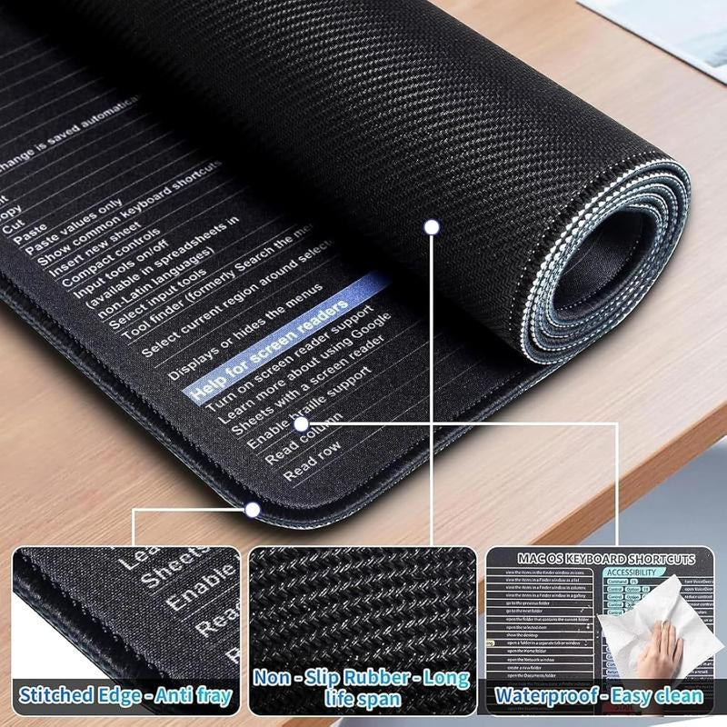 Excel Shortcut Cheat Sheet Mouse Pad Large Waterproof Desk Mat for Keyboard & Mouse Ergonomic Office Home Workstation Accessory 31.5 X 11.8 Inch Non-Slip Base