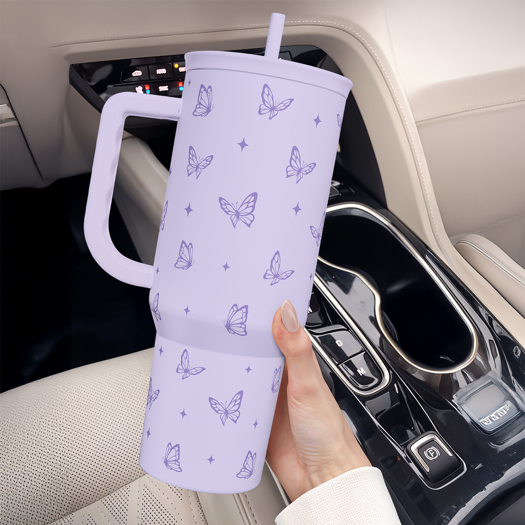 Butterfly Gifts for Women, Butterfly Tumbler with Handle, Stainless Steel Insulated Coffee Travel Mug Cup, Gifts for Women Girls on Birthday Christmas, 40oz